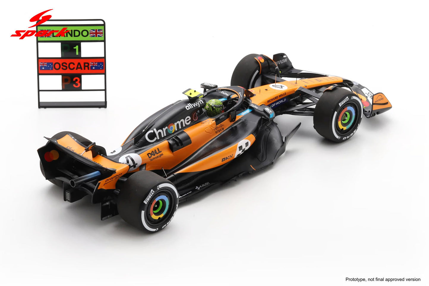 Spark-Model Mclaren F1 Team MCL39 Orange L. Norris #4 Winner Monaco GP 2025 1:18 WITH DISPLAY