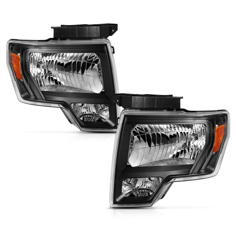 ANZO 2009-2013 Ford F-150 Crystal Headlight Black Amber 111428