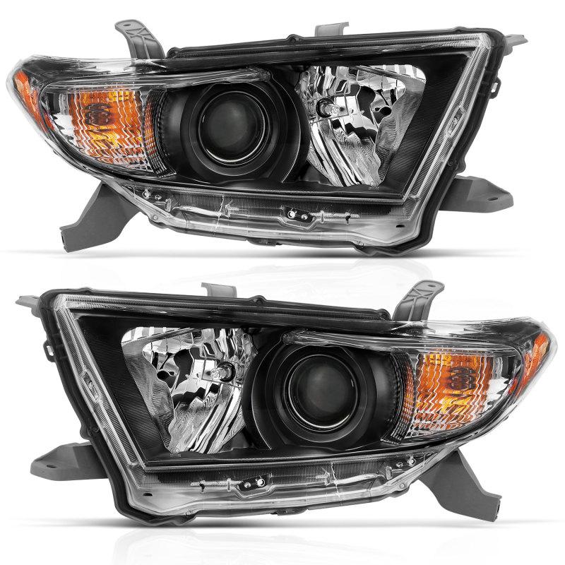 ANZO 2011-2013 Toyota Highlander Projector Headlight Black Amber 111435