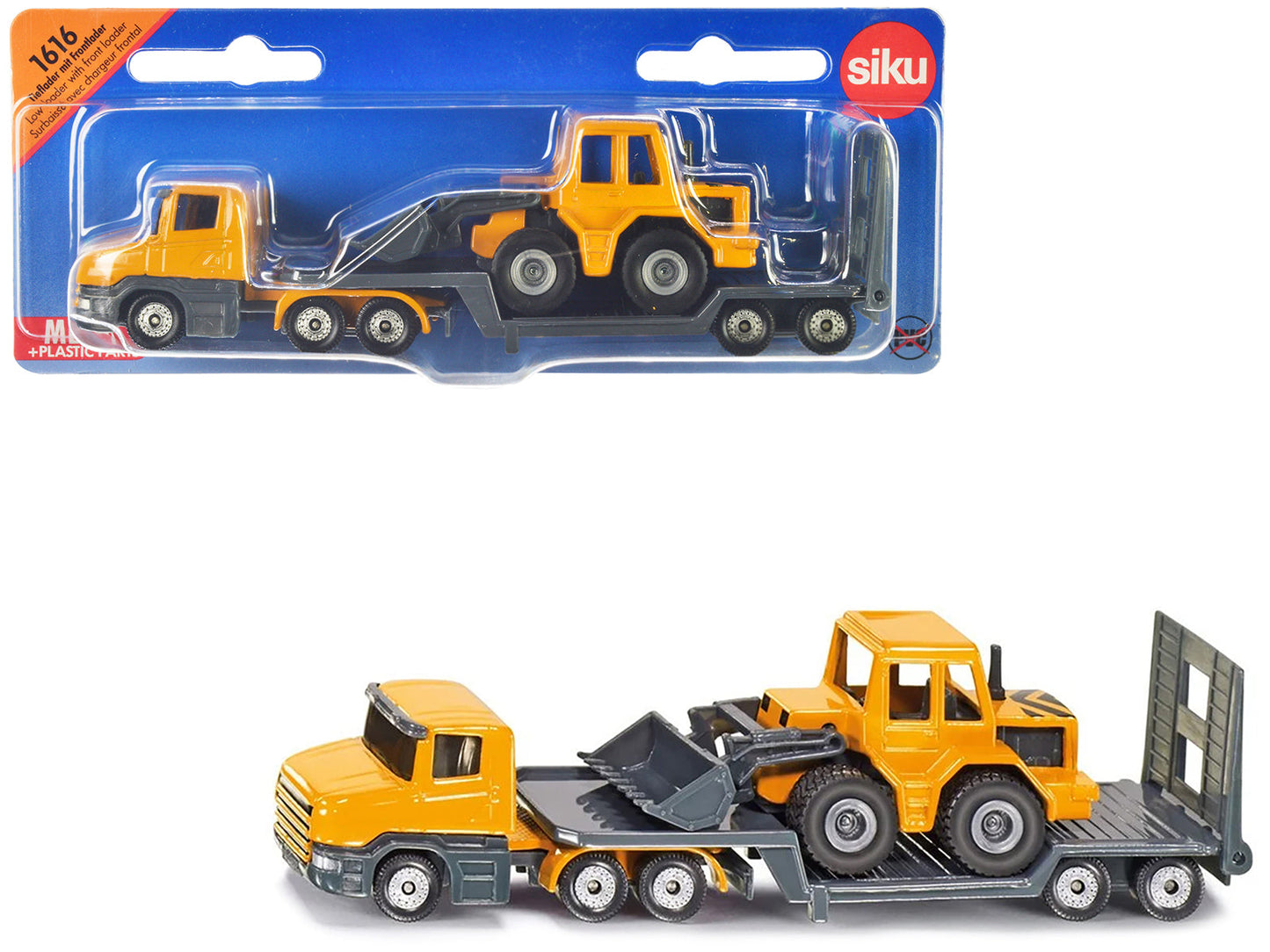 Truck with Low Loader Trailer and Front Loader Yellow Diecast Model by Siku free shipping USA