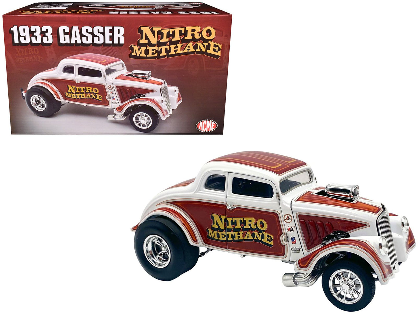 1933 Gasser "Nitro Methane" White and Brown Limited Edition to 348 pieces Worldwide 1/18 Diecast Model Car by ACME free shipping USA