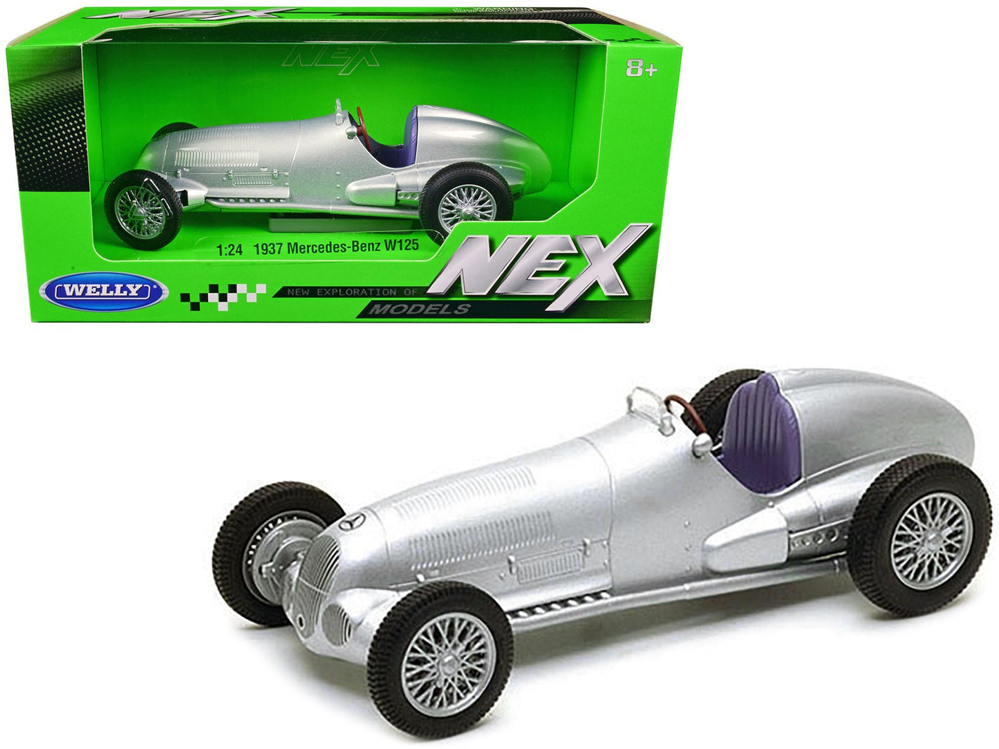 1937 Mercedes-Benz W125 Silver Metallic "NEX Models" Series 1/24 Diecast Model Car by Welly free shipping USA