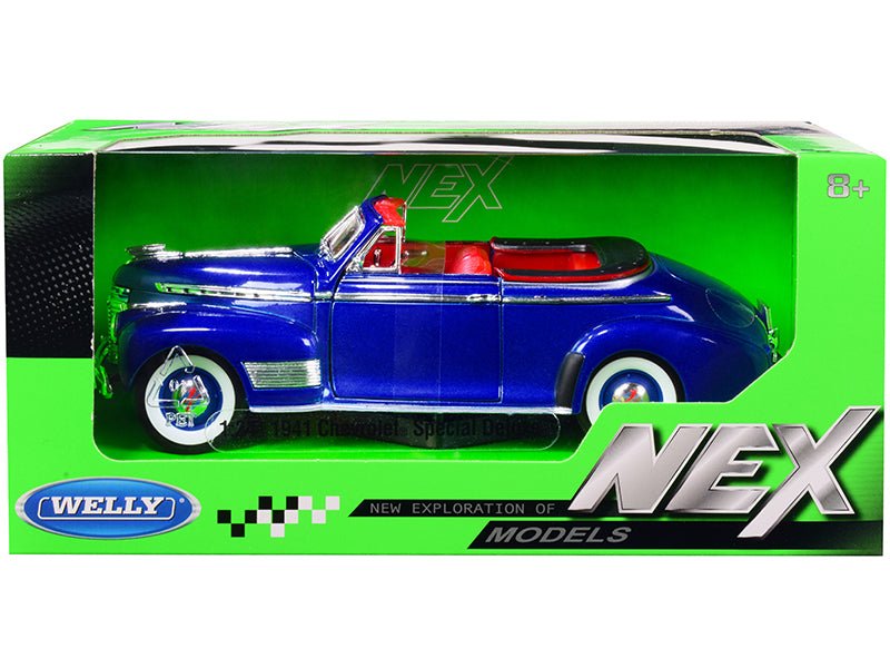 1941 Chevrolet Special Deluxe Convertible Blue Metallic with Red Interior "NEX Models" 1/24 Diecast Model Car by Welly free shipping USA