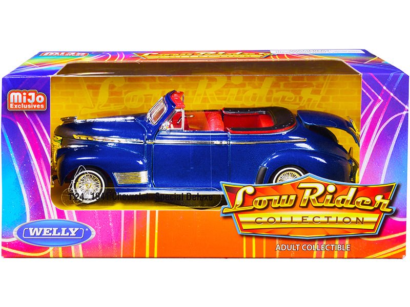1941 Chevrolet Special Deluxe Convertible Candy Blue Metallic with Red Interior "Low Rider Collection" 1/24 Diecast Model Car by Welly free shipping USA
