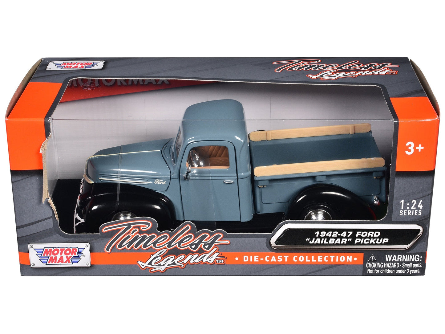 1942-47 Ford "Jailbar" Pickup Truck Blue and Black "Timeless Legends" Series 1/24 Diecast Model Car by Motormax free shipping USA