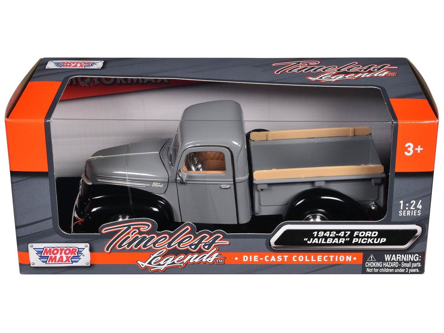 1942-47 Ford "Jailbar" Pickup Truck Gray and Black "Timeless Legends" Series 1/24 Diecast Model Car by Motormax free shipping USA