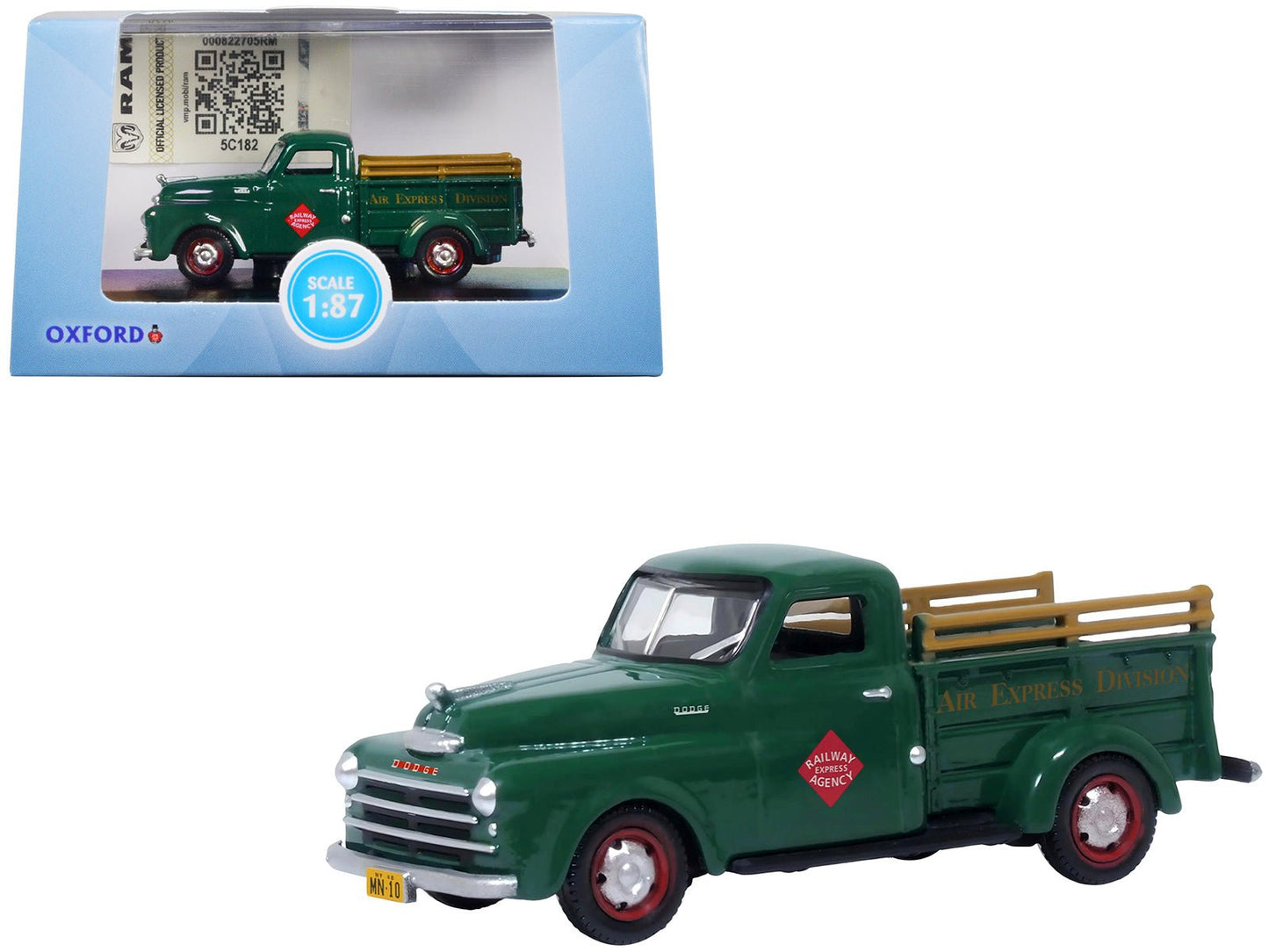 1948 Dodge B-1B Pickup Truck Green "Railway Express Agency" 1/87 (HO) Scale Diecast Model Car by Oxford Diecast free shipping USA