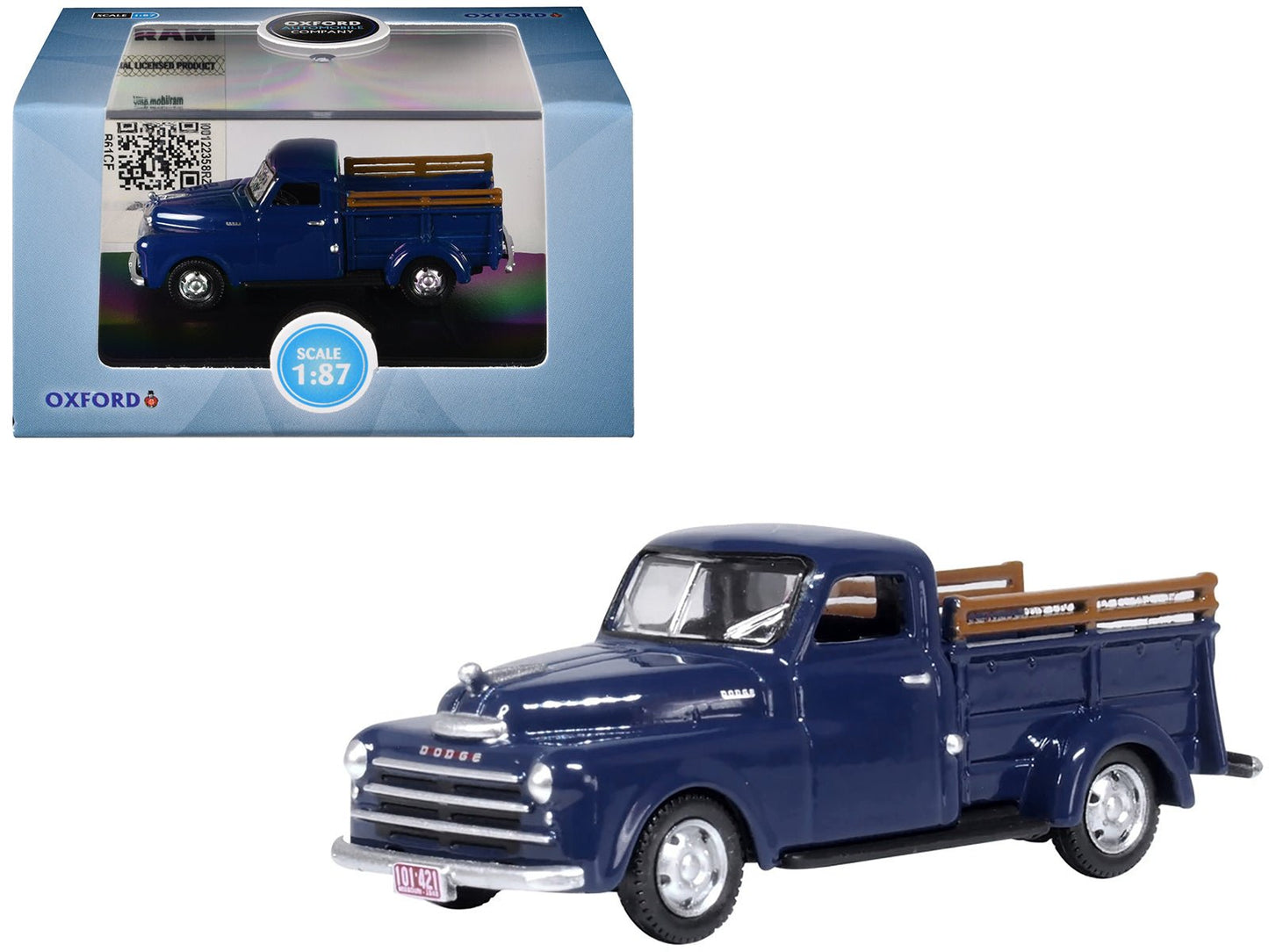 1948 Dodge B-1B Pickup Truck Waterway Blue 1/87 (HO) Scale Diecast Model Car by Oxford Diecast free shipping USA