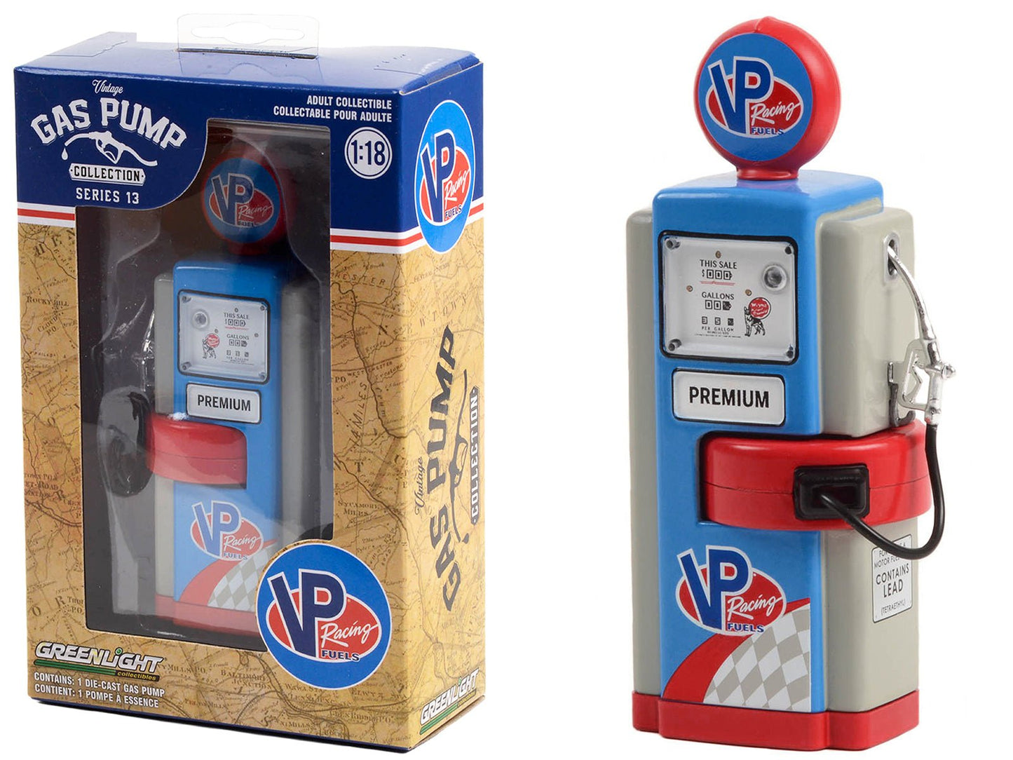 1948 Wayne 100-A Gas Pump "VP Racing Fuels" Blue and Gray "Vintage Gas Pumps" Series 13 1/18 Diecast Model by Greenlight free shipping USA