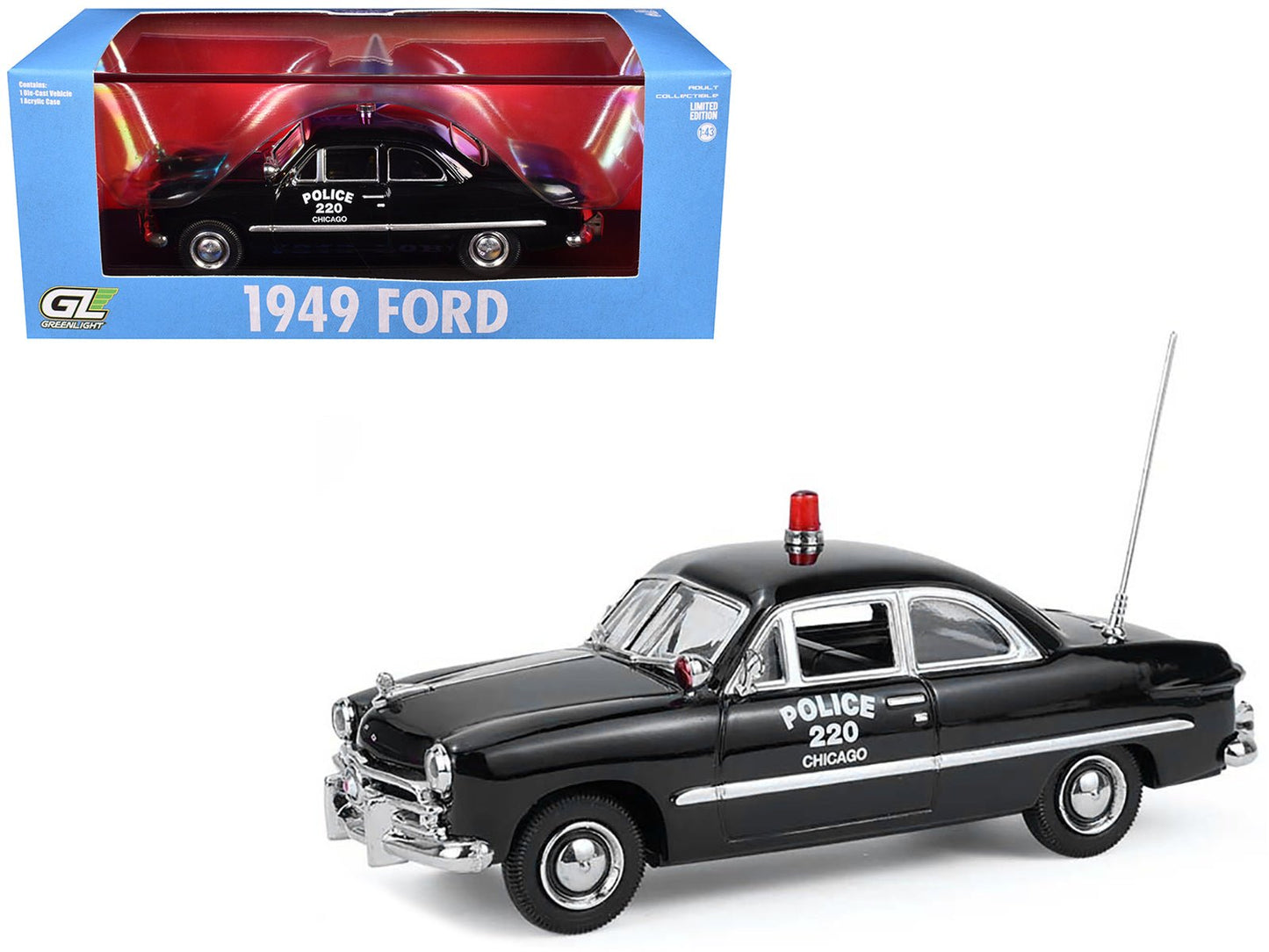 1949 Ford Custom Police Car "Chicago Police Department" Black 1/64 Diecast Model Car by Greenlight free shipping USA