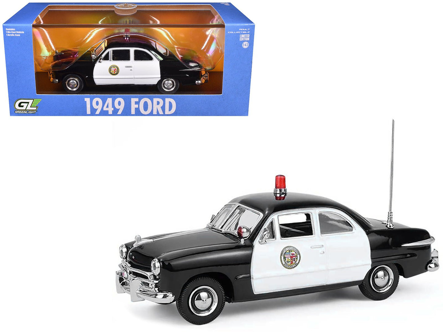 1949 Ford Custom Police Car "LAPD (Los Angeles Police Department)" Black and White 1/43 Diecast Model Car by Greenlight free shipping USA