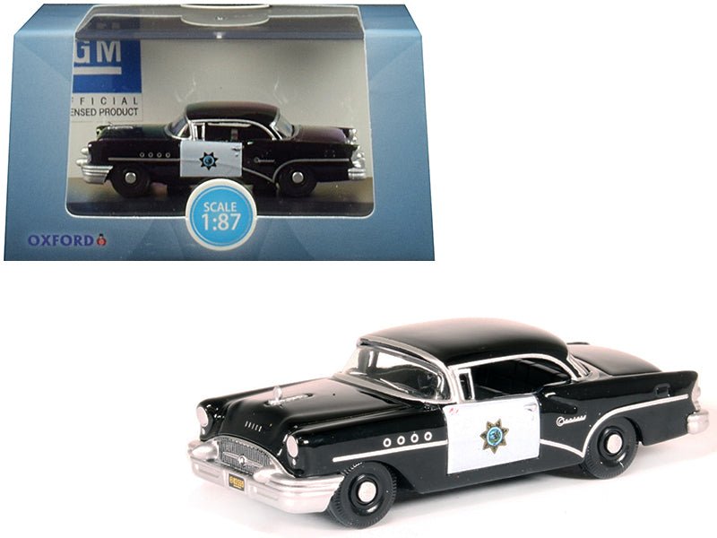 1955 Buick Century "California Highway Patrol" (CHP) Black 1/87 (HO) Scale Diecast Model Car by Oxford Diecast free shipping USA