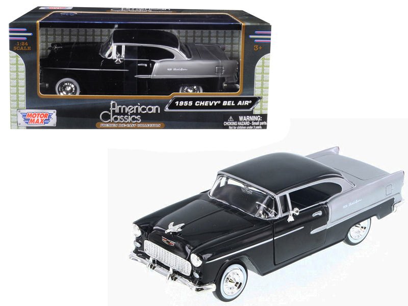 1955 Chevrolet Bel Air Black and Silver 1/24 Diecast Model Car by Motormax free shipping USA