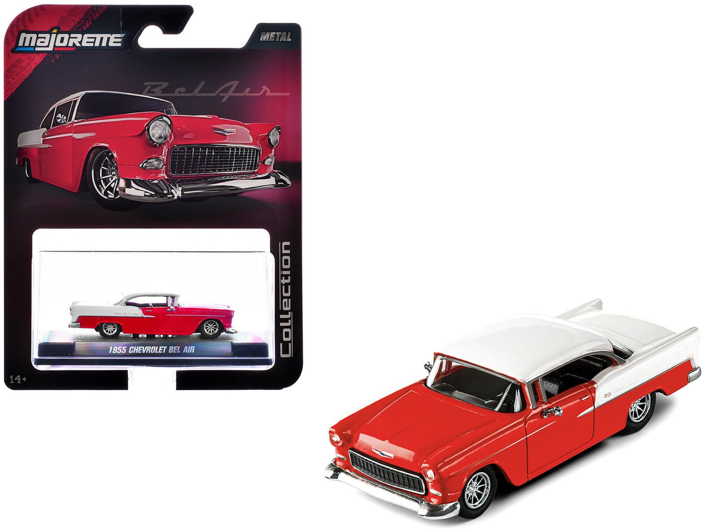1955 Chevrolet Bel Air Red and White "Collection" Series 1/64 Diecast Model Car by Majorette free shipping USA