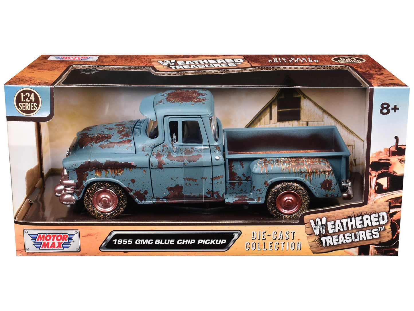 1955 GMC Blue Chip Pickup Truck Matt Blue (Rusted) "Weathered Treasures" Series 1/24 Diecast Model Car by Motormax free shipping USA