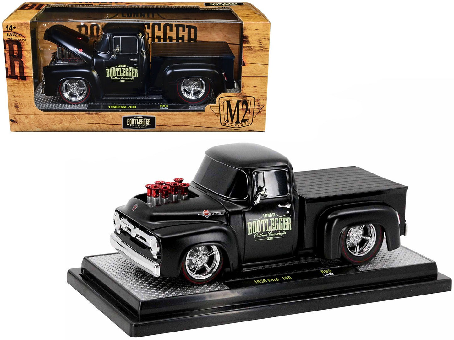 1956 Ford F-100 Pickup Truck Matt Black "Lunati Bootlegger" Limited Edition to 6550 pieces Worldwide 1/24 Diecast Model Car by M2 Machines free shipping USA