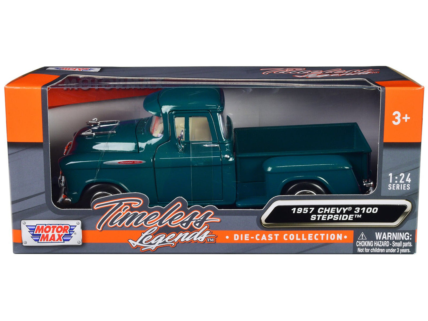 1957 Chevrolet 3100 Stepside Pickup Truck Teal Metallic "Timeless Legends" Series 1/24 Diecast Model Car by Motormax free shipping USA