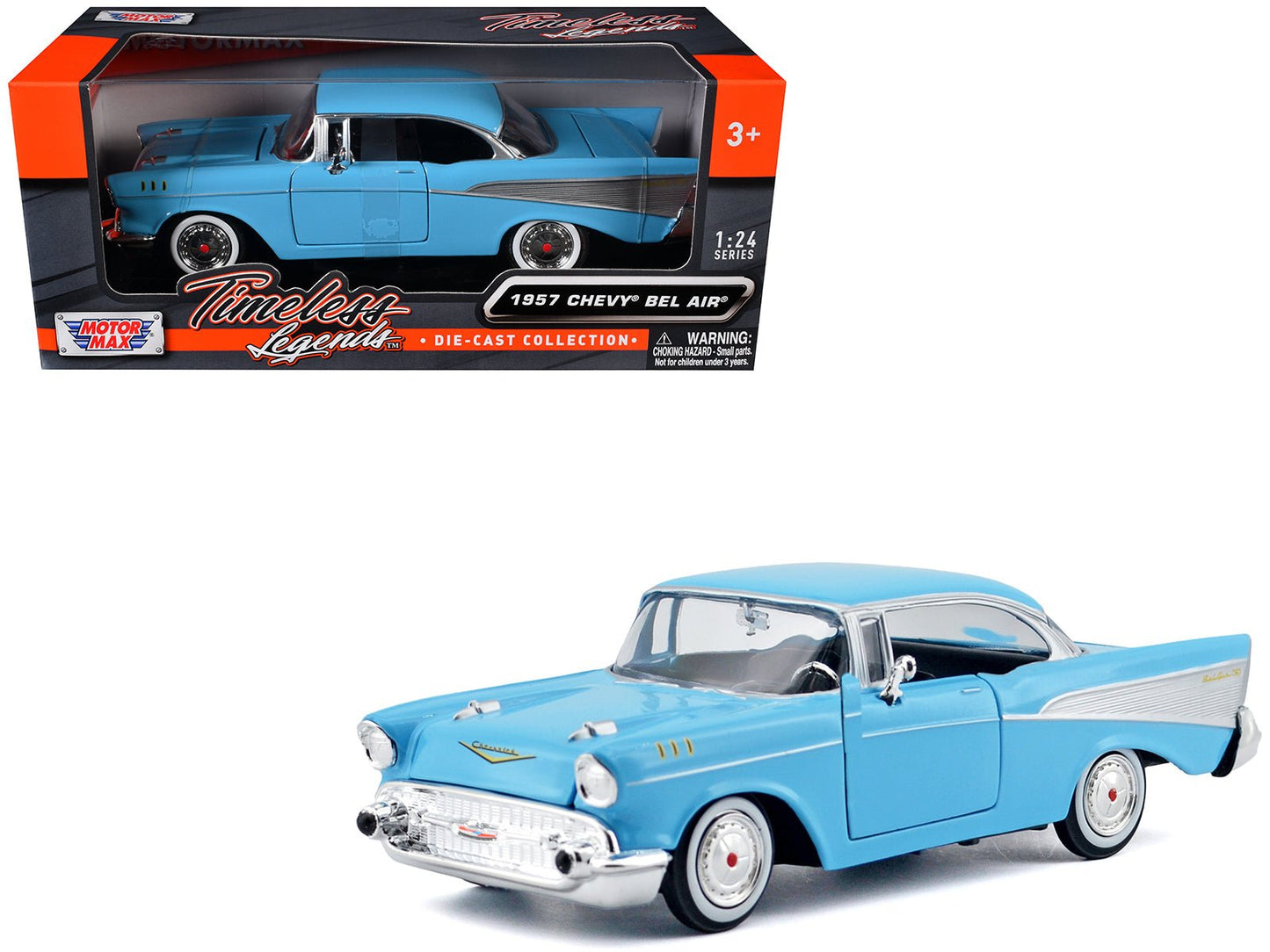 1957 Chevrolet Bel Air Light Blue "Timeless Legends" Series 1/24 Diecast Model Car by Motormax free shipping USA