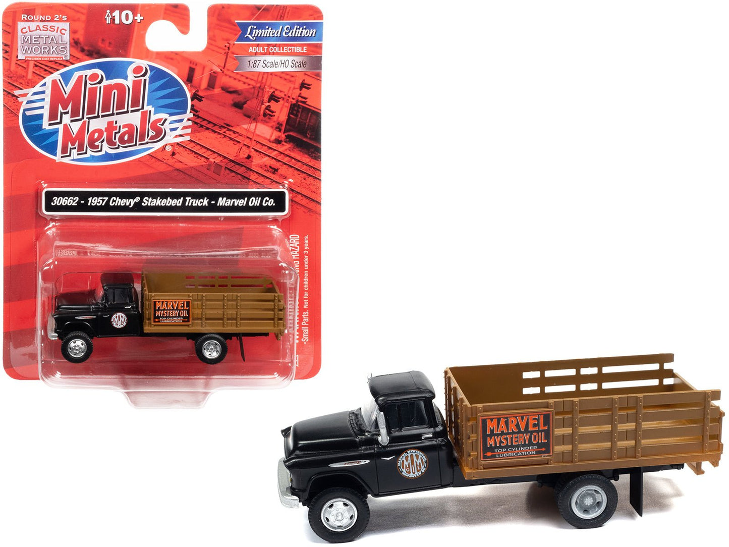 1957 Chevrolet Stakebed Truck Matt Black "Marvel Mystery Oil Co." 1/87 (HO) Scale Model Car by Classic Metal Works free shipping USA