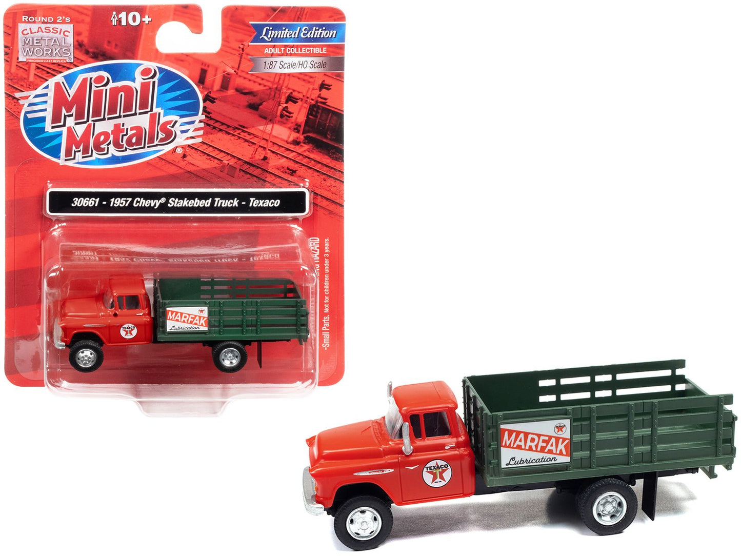 1957 Chevrolet Stakebed Truck Red "Texaco - Marfak Lubrication" 1/87 (HO) Scale Model Car by Classic Metal Works free shipping USA