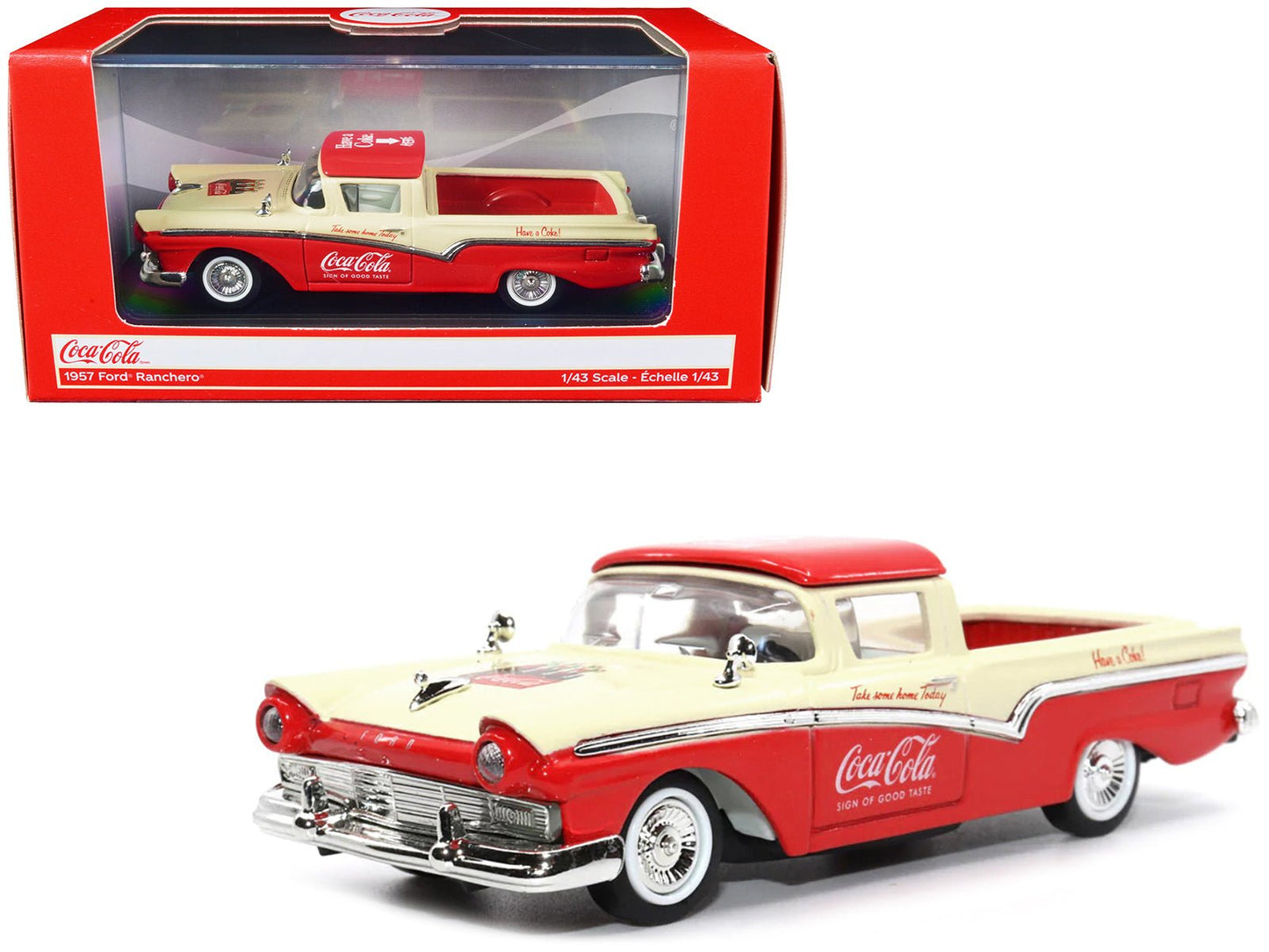 1957 Ford Ranchero "Coca-Cola" Red and Cream 1/43 Diecast Model Car by Motor City Classics free shipping USA