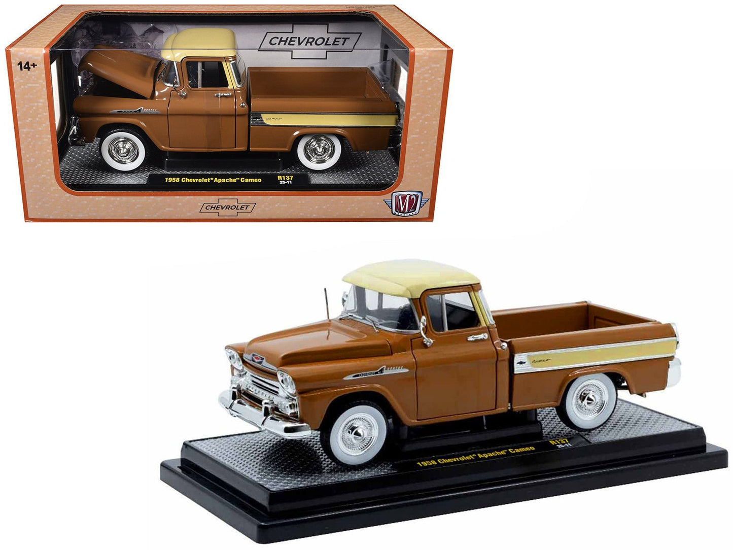 1958 Chevrolet Apache Cameo Pickup Truck Brown with Beige Top Limited Edition to 5250 pieces Worldwide 1/24 Diecast Model Car by M2 Machines free shipping USA