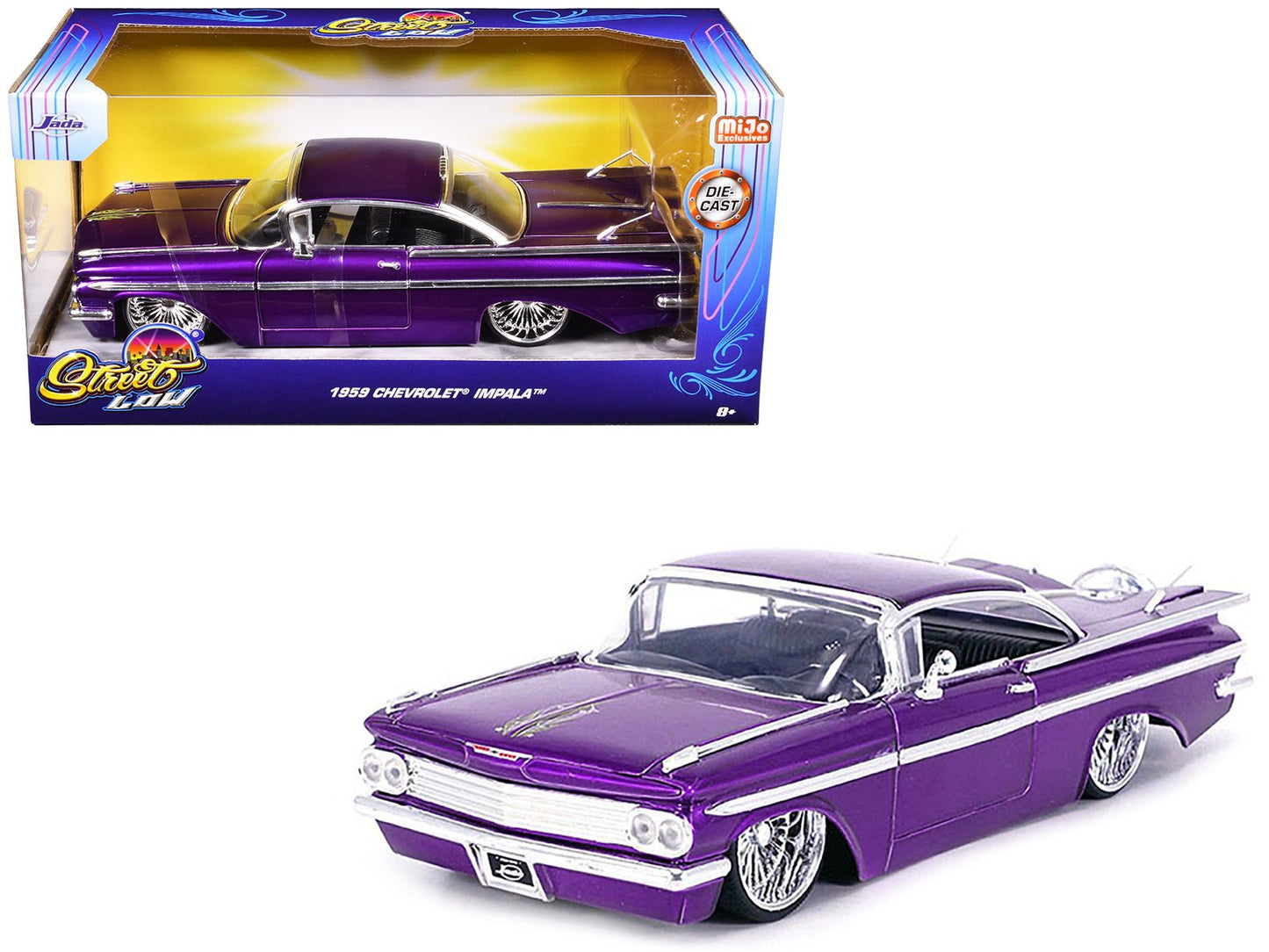 1959 Chevrolet Impala Lowrider Candy Purple with DUB Wire Wheels "Street Low" Series 1/24 Diecast Model Car by Jada free shipping USA