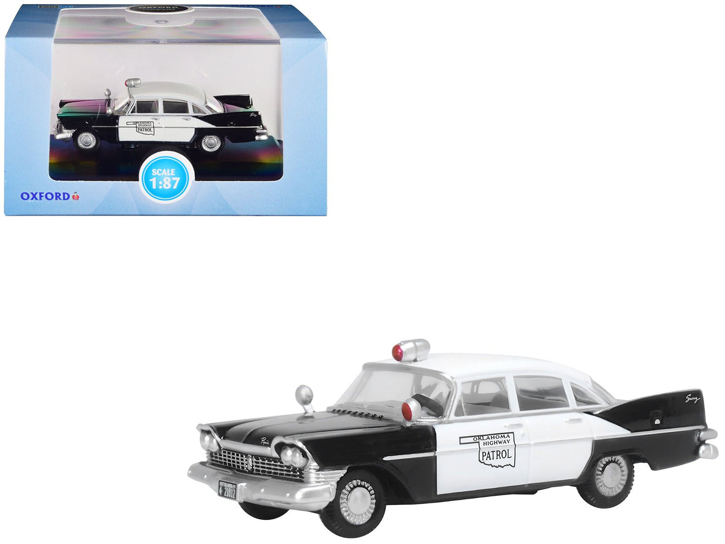 1959 Plymouth Savoy Black and White "Oklahoma Highway Patrol" 1/87 (HO) Scale Diecast Model Car by Oxford Diecast free shipping USA