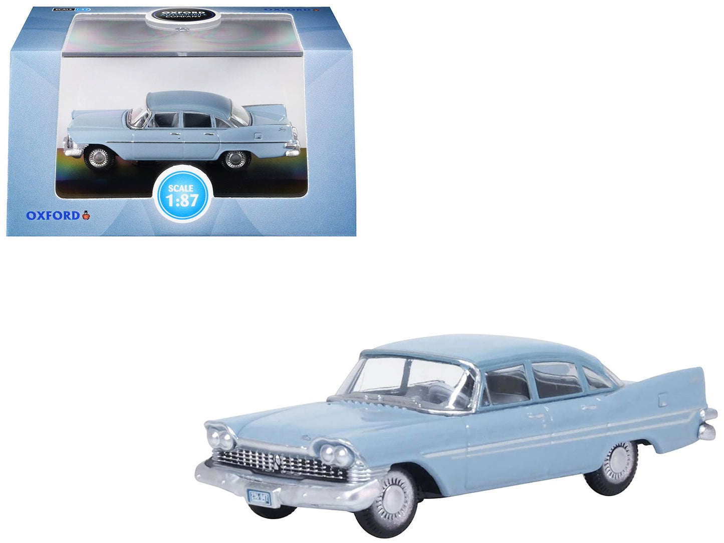 1959 Plymouth Savoy Sedan Powder Blue 1/87 (HO) Scale Diecast Model Car by Oxford Diecast free shipping USA