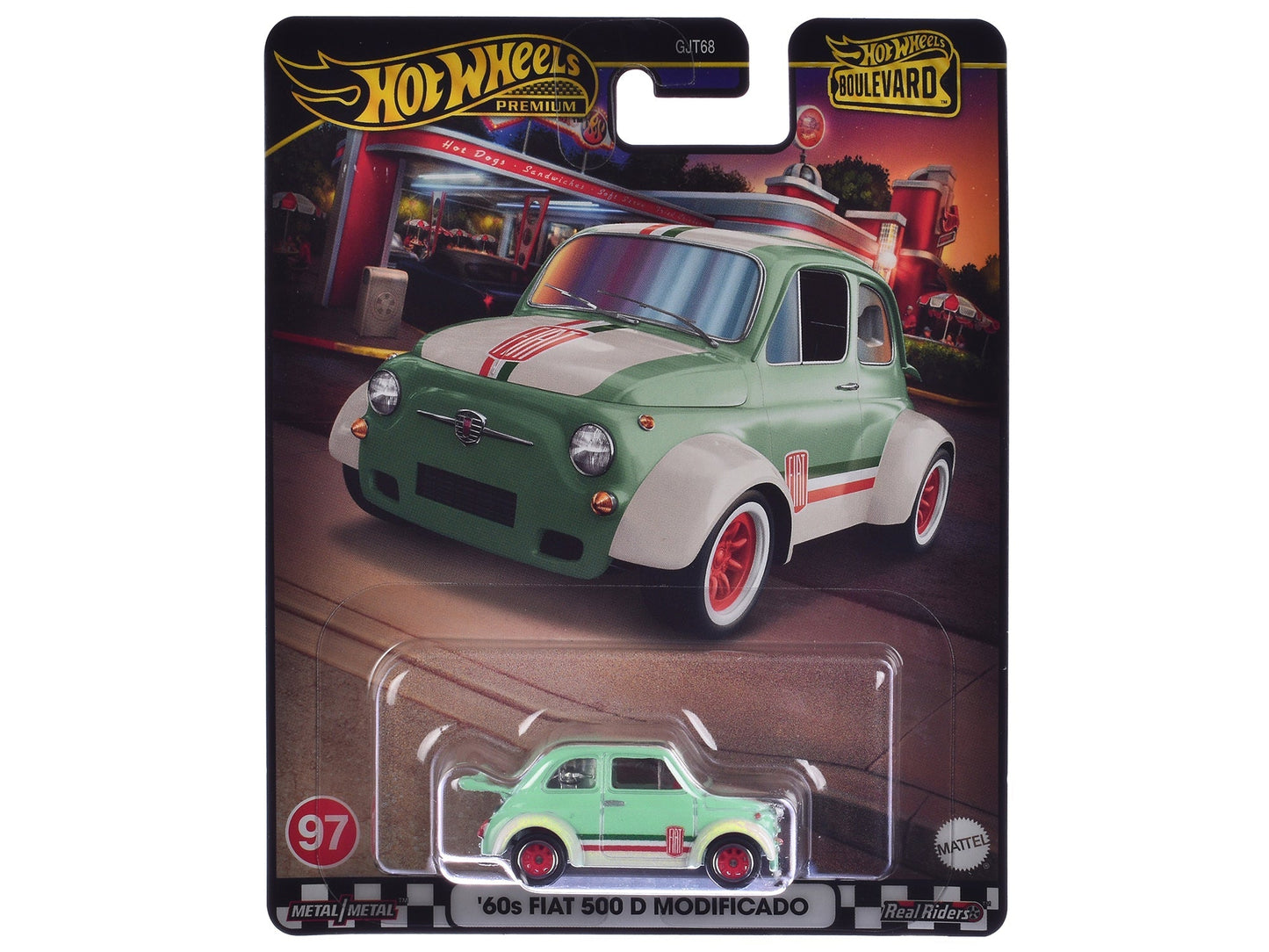 1960's Fiat 500 D Modificado Light Green with Stripes "Boulevard" Series Diecast Model Car by Hot Wheels free shipping USA