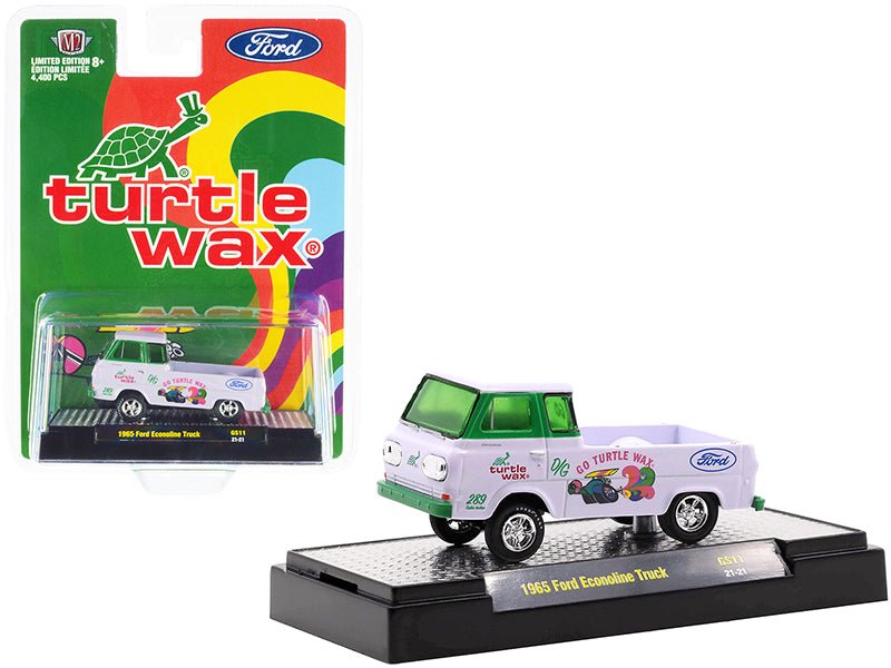 1965 Ford Econoline Pickup Truck "Turtle Wax" White and Green Limited Edition to 4400 pieces Worldwide 1/64 Diecast Model Car by M2 Machines free shipping USA