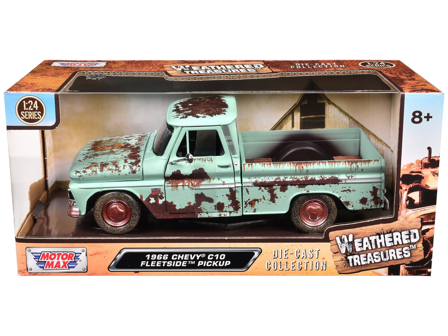 1966 Chevrolet C10 Fleetside Pickup Truck Light Green (Rusted) "Weathered Treasures" Series 1/24 Diecast Model Car by Motormax free shipping USA