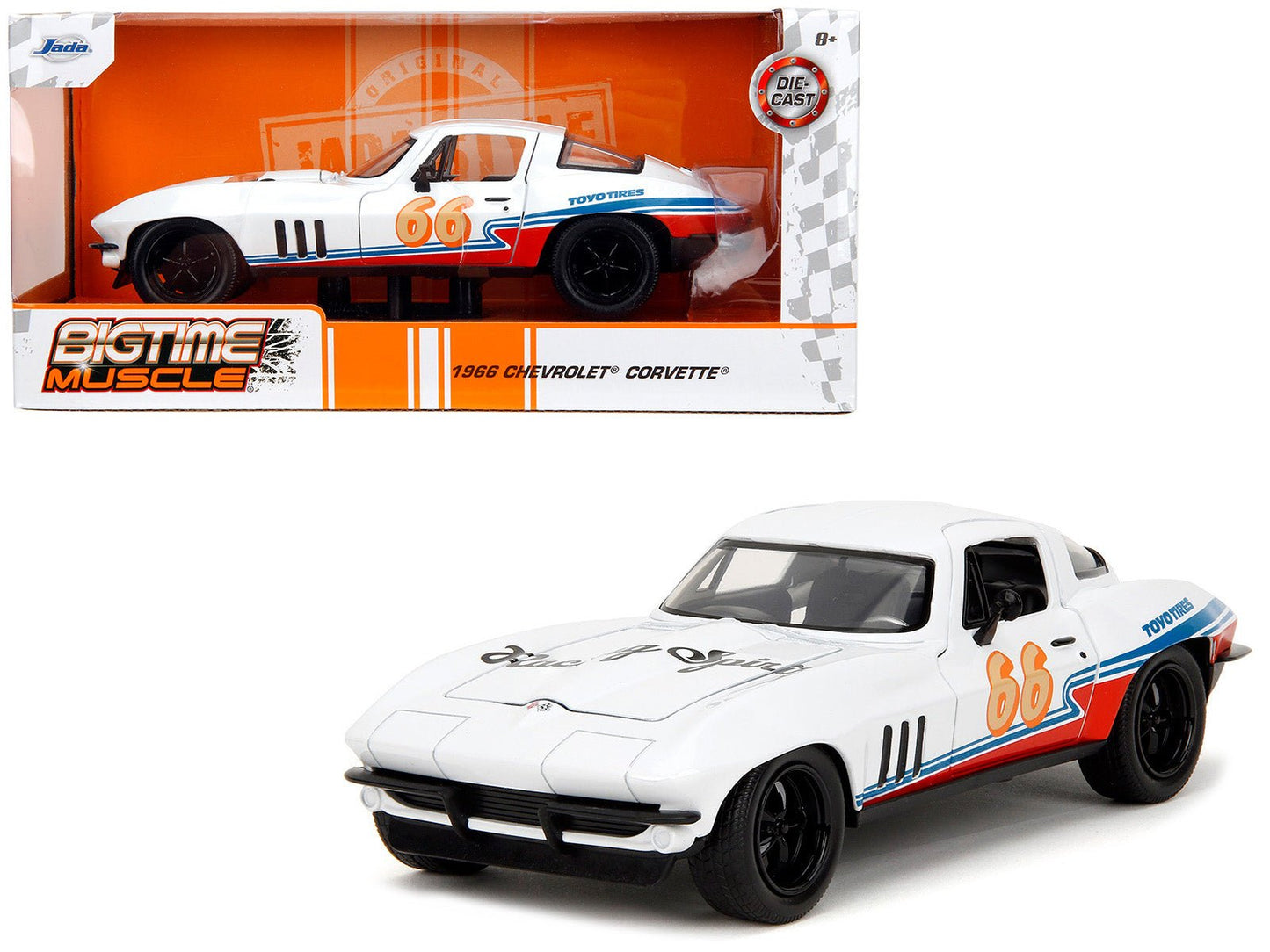 1966 Chevrolet Corvette #66 "Racing Spirit" White with Graphics "Bigtime Muscle" Series 1/24 Diecast Model Car by Jada free shipping USA