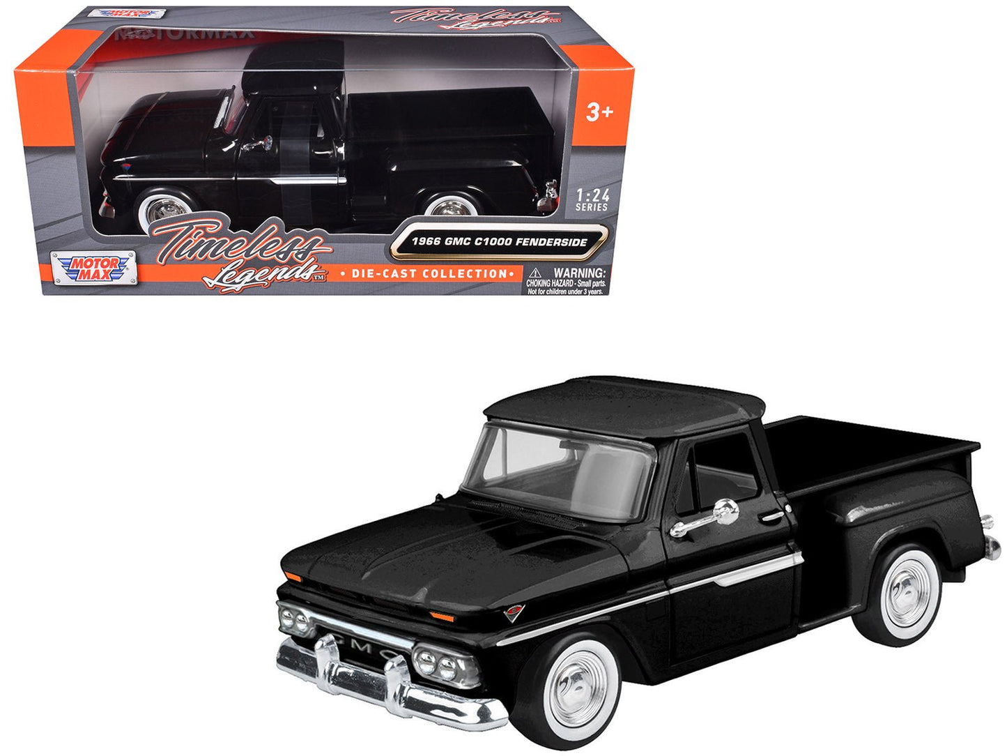 1966 GMC C1000 Fenderside Pickup Truck Black "Timeless Legends" Series 1/24 Diecast Model Car by Motormax free shipping USA