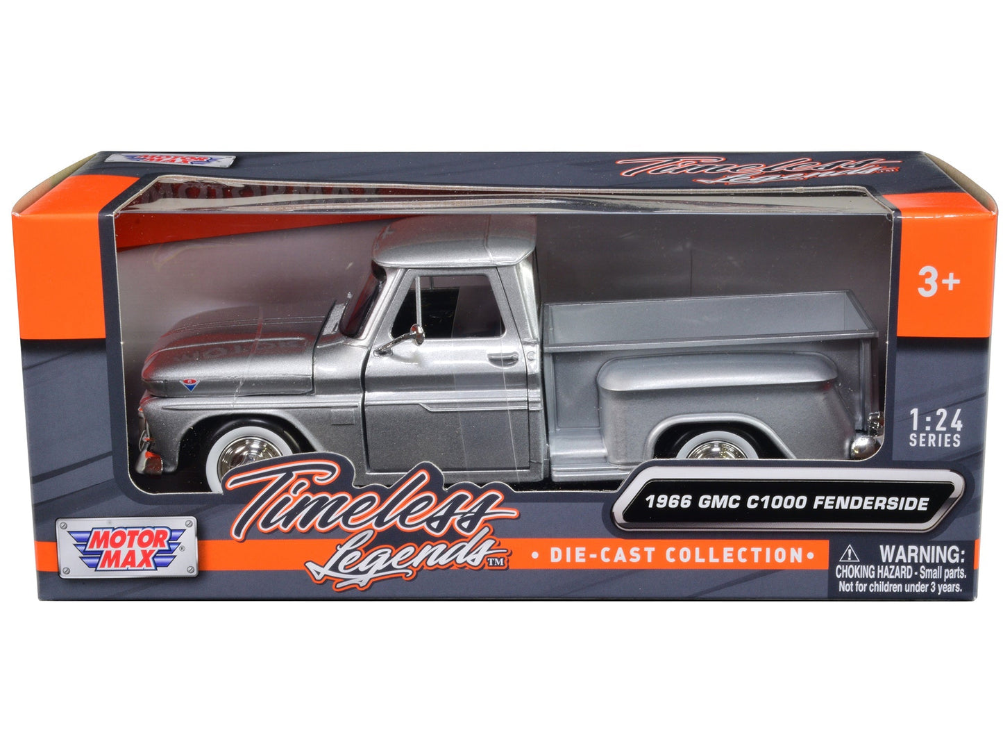 1966 GMC C1000 Fenderside Pickup Truck Silver Metallic "Timeless Legends" Series 1/24 Diecast Model Car by Motormax free shipping USA