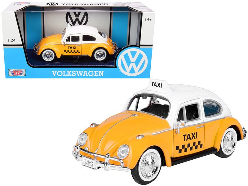 1966 Volkswagen Beetle "Taxi" Yellow with White Top 1/24 Diecast Model Car by Motormax free shipping USA