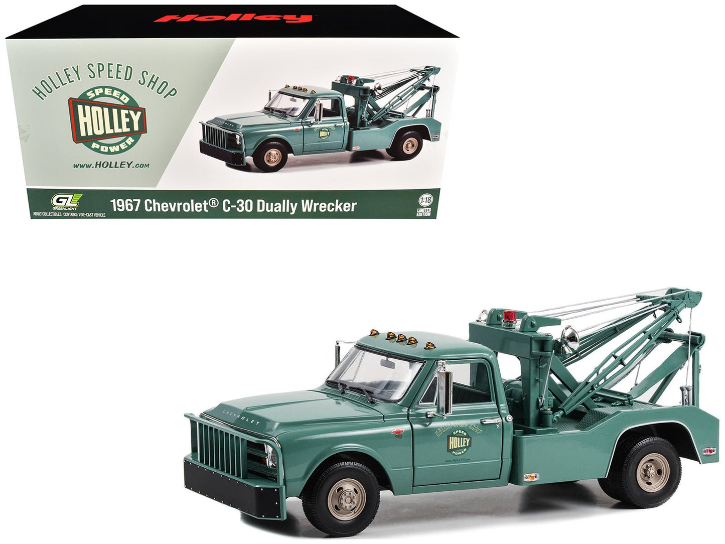 1967 Chevrolet C-30 Dually Wrecker Tow Truck "Holley Speed Shop" Green 1/18 Diecast Model Car by Greenlight free shipping USA