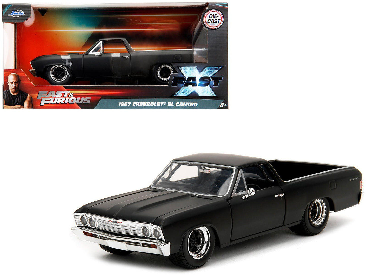 1967 Chevrolet El Camino Matt Black "Fast & Furious" Series 1/24 Diecast Model Car by Jada free shipping USA