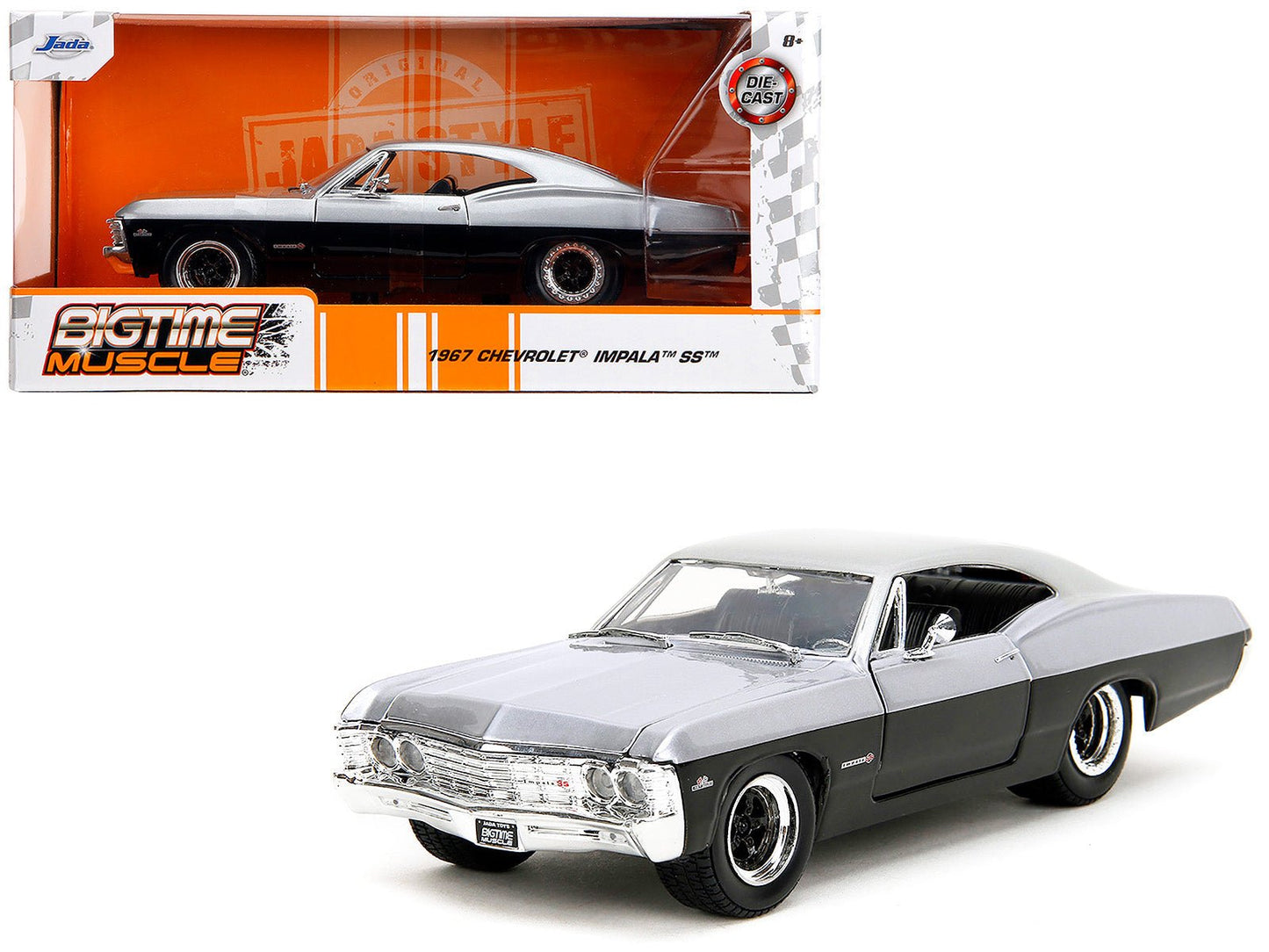 1967 Chevrolet Impala SS Silver Metallic and Black "Bigtime Muscle" Series 1/24 Diecast Model Car by Jada free shipping USA