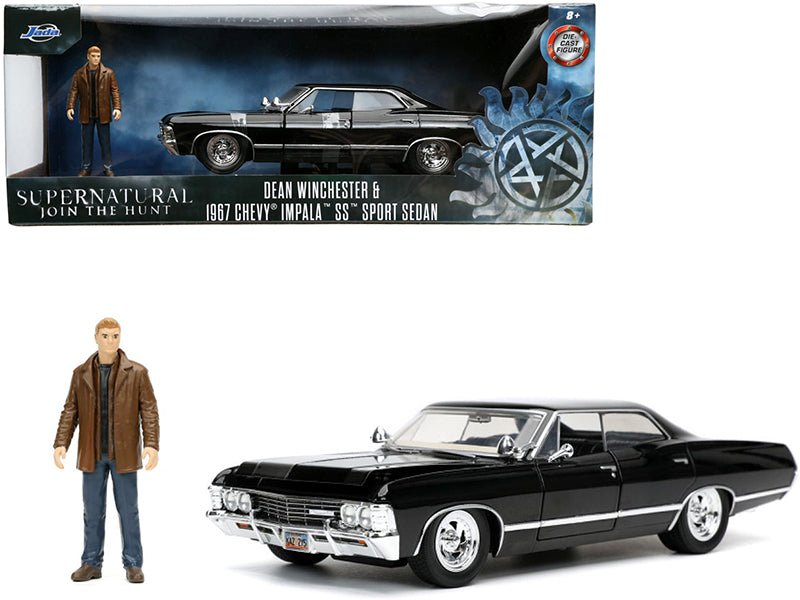 1967 Chevrolet Impala SS Sport Sedan Black and Dean Winchester Diecast Figurine "Supernatural" (2005-2020) TV Series "Hollywood Rides" Series 1/24 Diecast Model Car by Jada free shipping USA