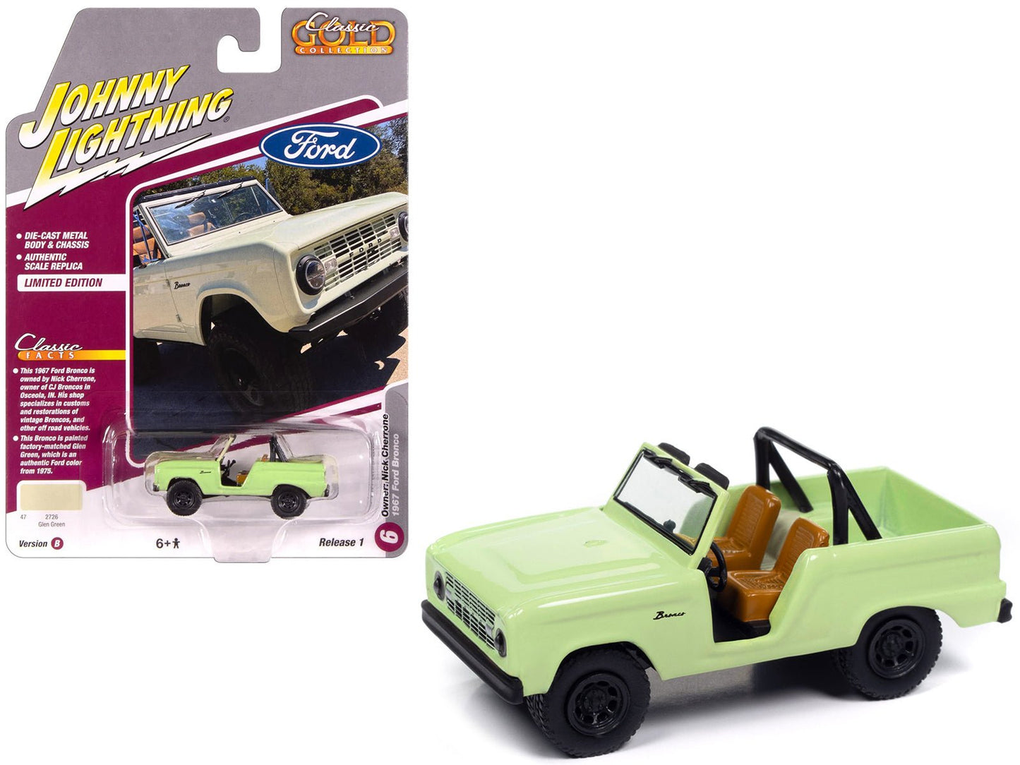 1967 Ford Bronco "Nick Cherrone" Glen Green "Classic Gold Collection" 1/64 Diecast Model Car by Johnny Lightning free shipping USA