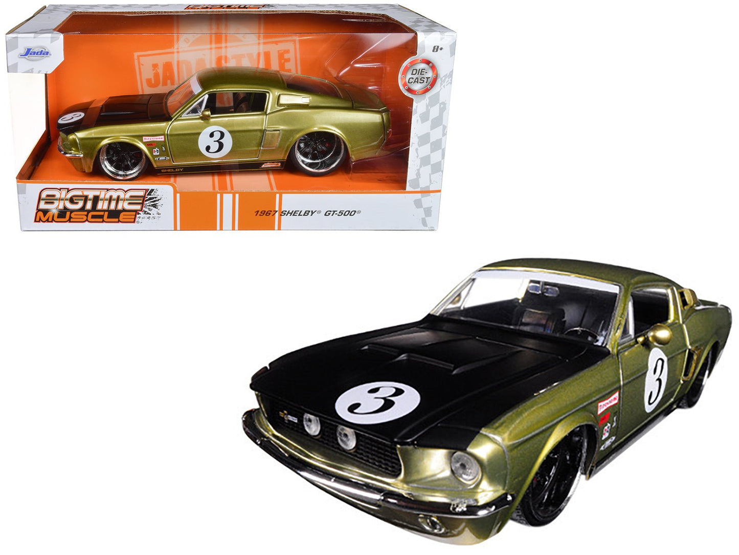 1967 Ford Shelby GT-500 #3 Gold with Matt Black Hood "Big Time Muscle" 1/24 Diecast Model Car by Jada free shipping USA