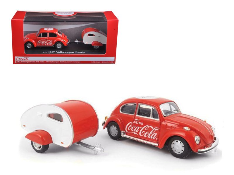 1967 Volkswagen Beetle Red with Teardrop Travel Trailer Red and White "Coca-Cola" 1/43 Diecast Model Car by Motorcity Classics free shipping USA