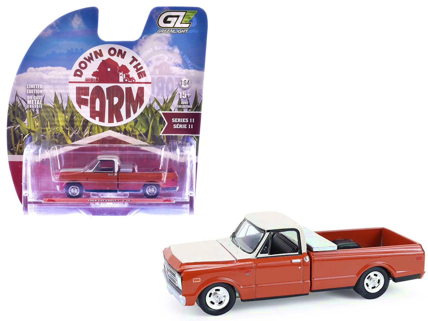 1968 Chevrolet C-10 Pickup Truck with Toolbox Orange and Beige "Down on the Farm" Series 11 1/64 Diecast Model by Greenlight free shipping USA