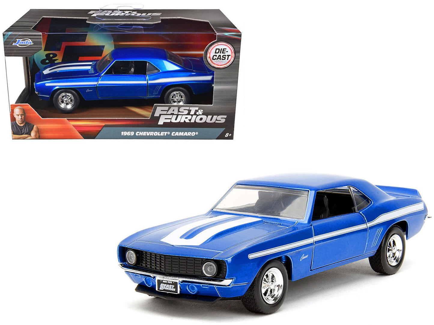 1969 Chevrolet Camaro Blue Metallic with White Stripes "2 Fast 2 Furious" (2003) Movie "Fast & Furious" Series 1/32 Diecast Model Car by Jada free shipping USA