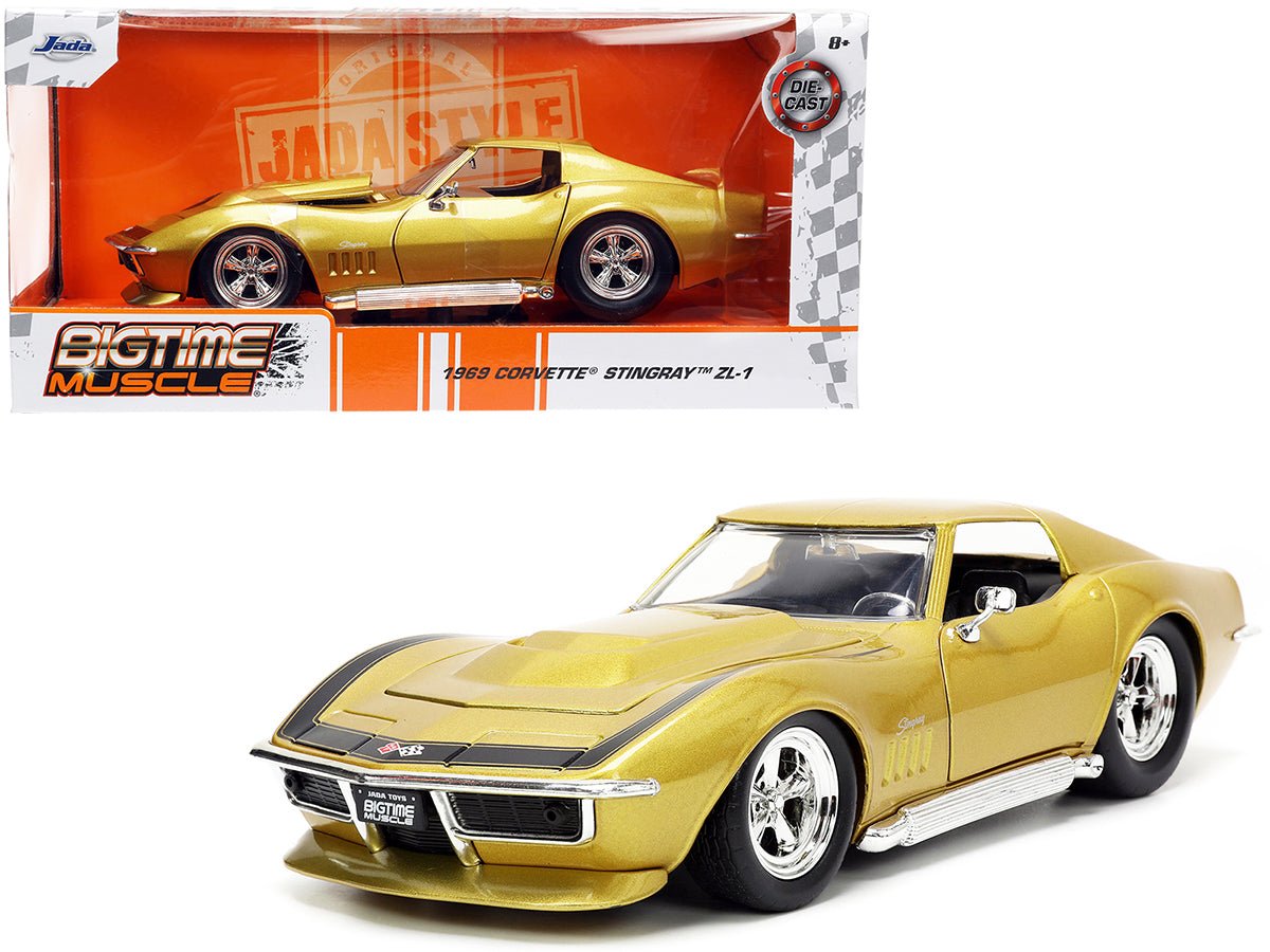 1969 Chevrolet Corvette Stingray ZL-1 Gold Metallic with Black Stripe "Bigtime Muscle" Series 1/24 Diecast Model Car by Jada free shipping USA