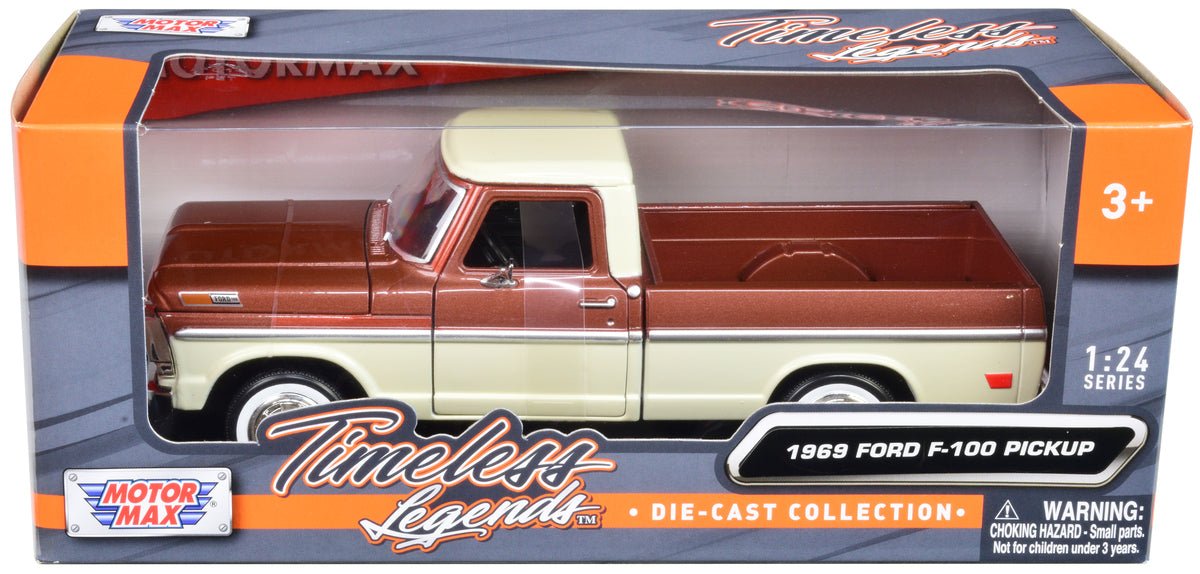 1969 Ford F-100 Pickup Truck Brown Metallic and Cream "Timeless Legends" 1/24 Diecast Model Car by Motormax free shipping USA