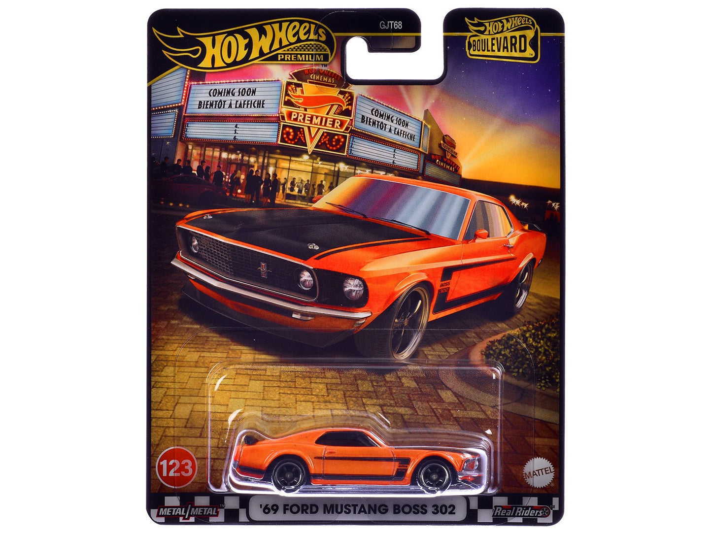 1969 Ford Mustang Boss 302 Orange with Black Stripes and Hood "Boulevard" Series Diecast Model Car by Hot Wheels free shipping USA