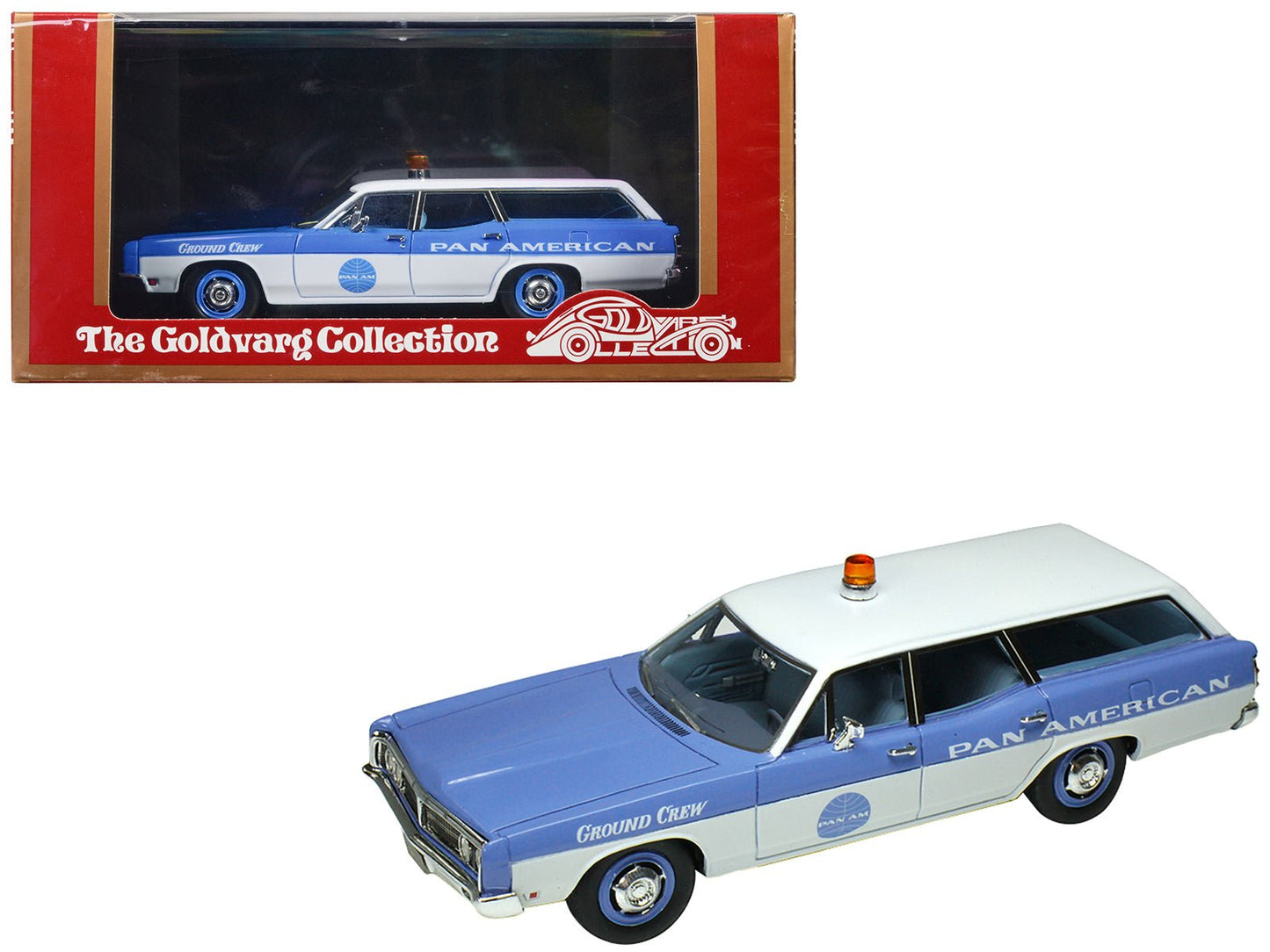 1970 Ford Galaxie Station Wagon Blue and White with Blue Interior "Pan-American Airlines Ground Crew" Limited Edition to 180 pieces Worldwide 1/43 Model Car by Goldvarg Collection free shipping USA