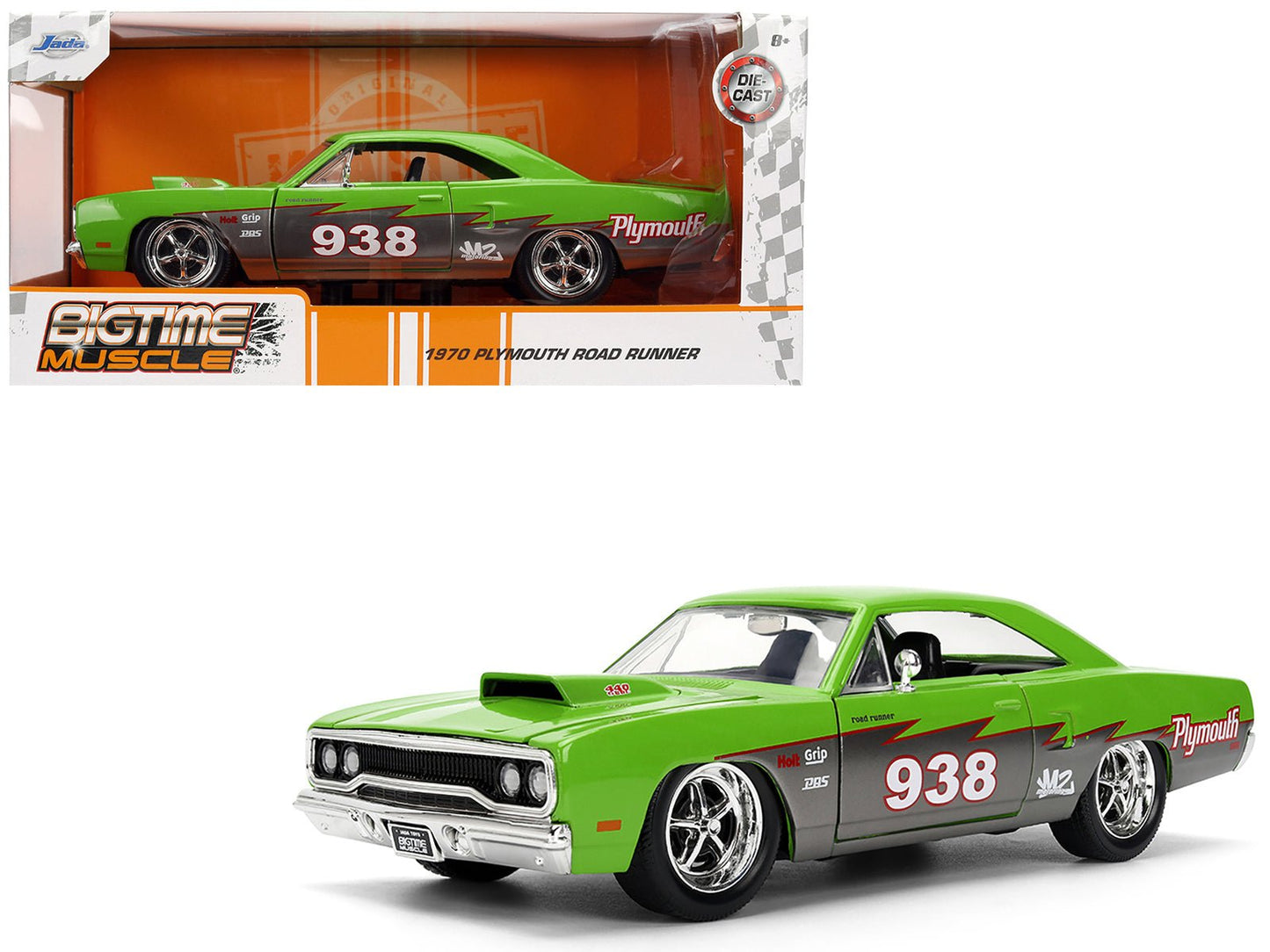 1970 Plymouth Road Runner #938 Green and Gray Metallic "Bigtime Muscle" Series 1/24 Diecast Model Car by Jada free shipping USA